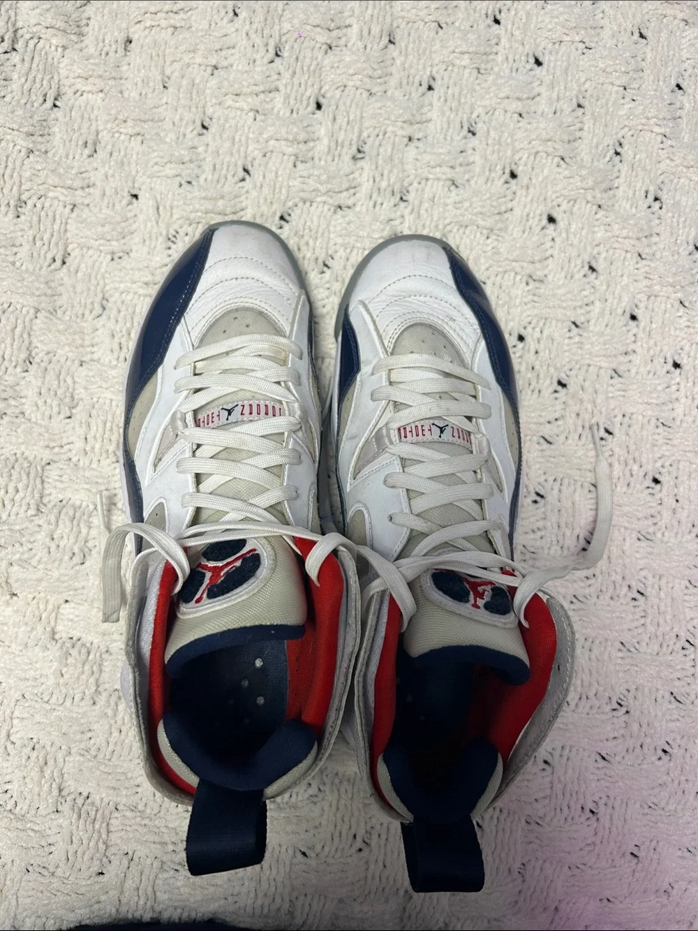 Jordan Men's White Navy Sneakers with Red Interior